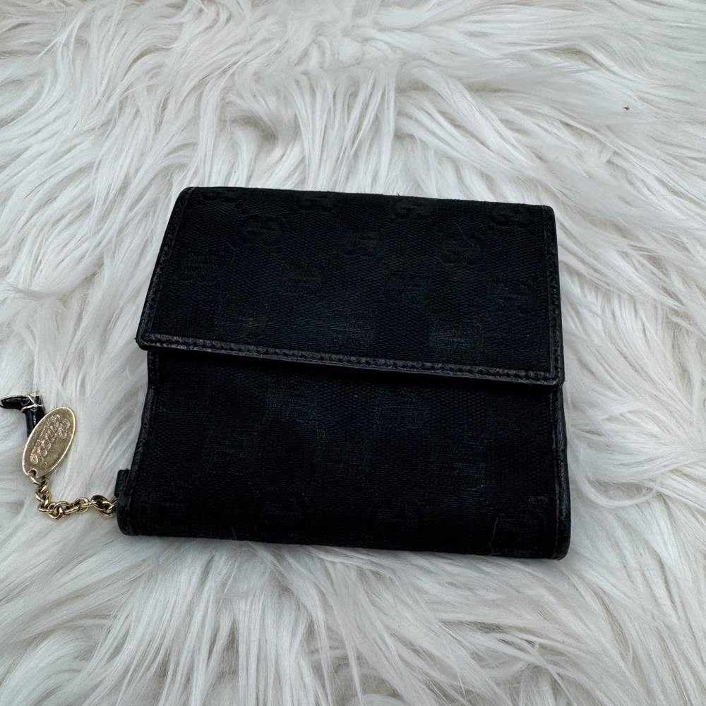 Gucci canvas boot tassel compact wallet